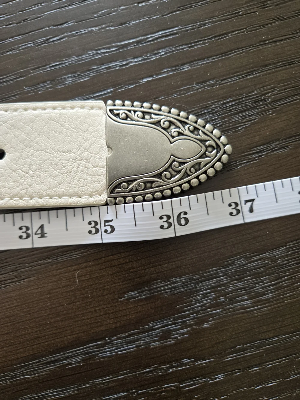 Vince Camuto Cream Stretch Belt with Silver Western Buckle